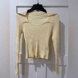 Cream Ribbed Knit Top